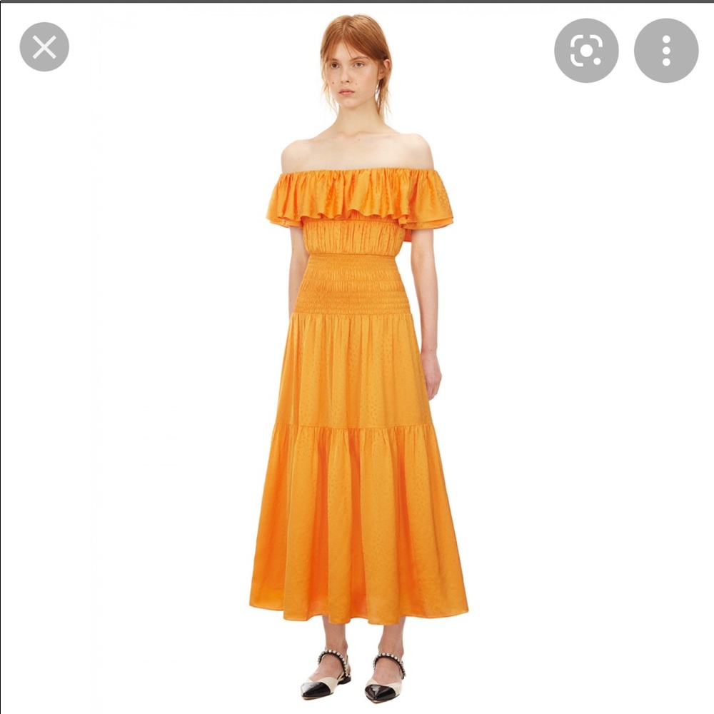 Self Portrait Orange Jacquard Midi Dress